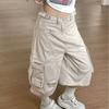 American Vintage Pleated Cargo Pants Loose Wide Leg Denim Shorts Men Women Streetwear
