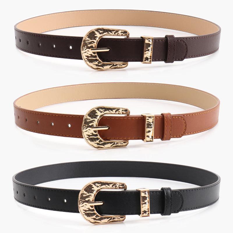 Minimalist Pu Alloy Buckle Belt For Women With Irregular Texture For Casual And Office Wear