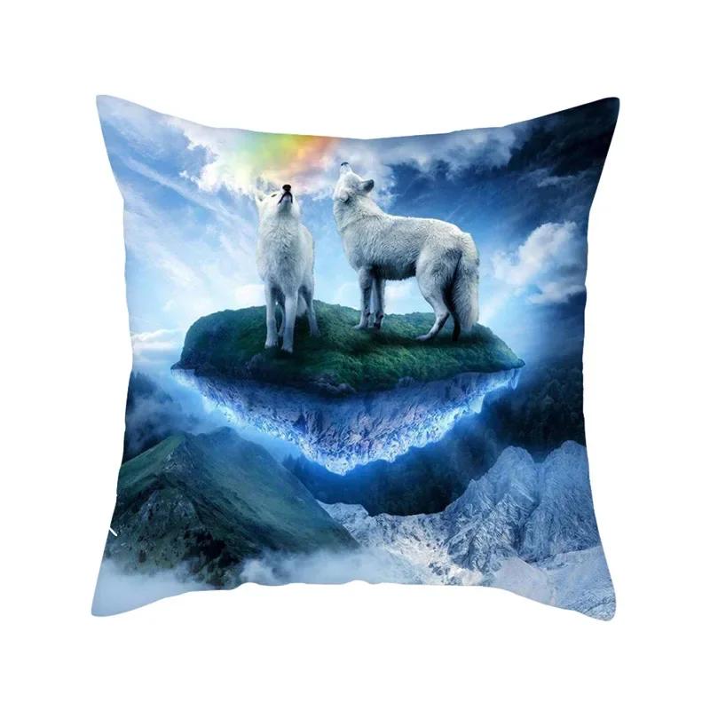 Home Decor Wildlife Print Cushion Cover Wolf King Photo Pillow Cover Home Sofa Decoration Pillowcase X