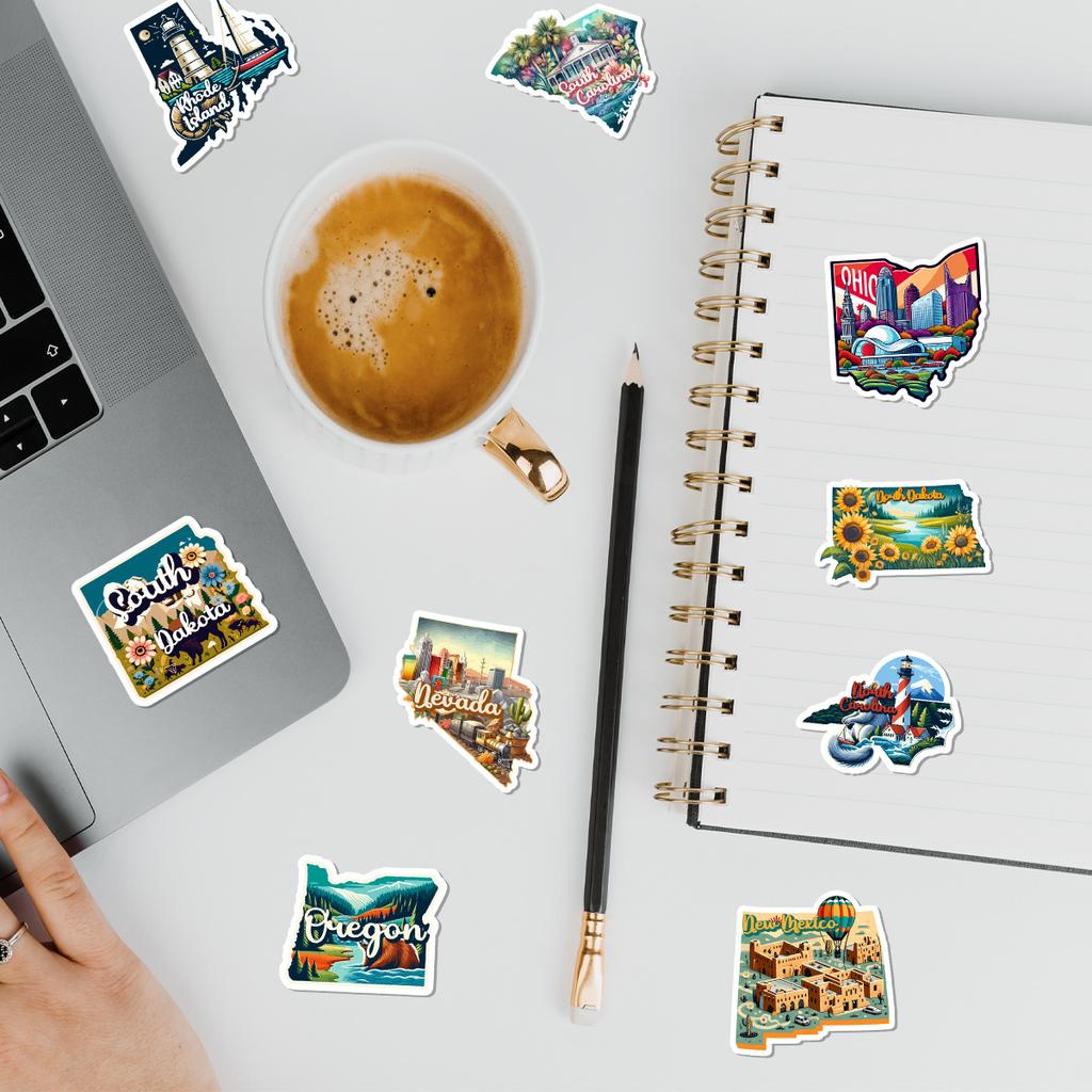 50 Blatt Staaten Clipart Graffiti Aufkleber, Wasserbecher, Computer Wasserdichte Dekorationsaufkleber, Kreative Schreibwaren Aufkleber