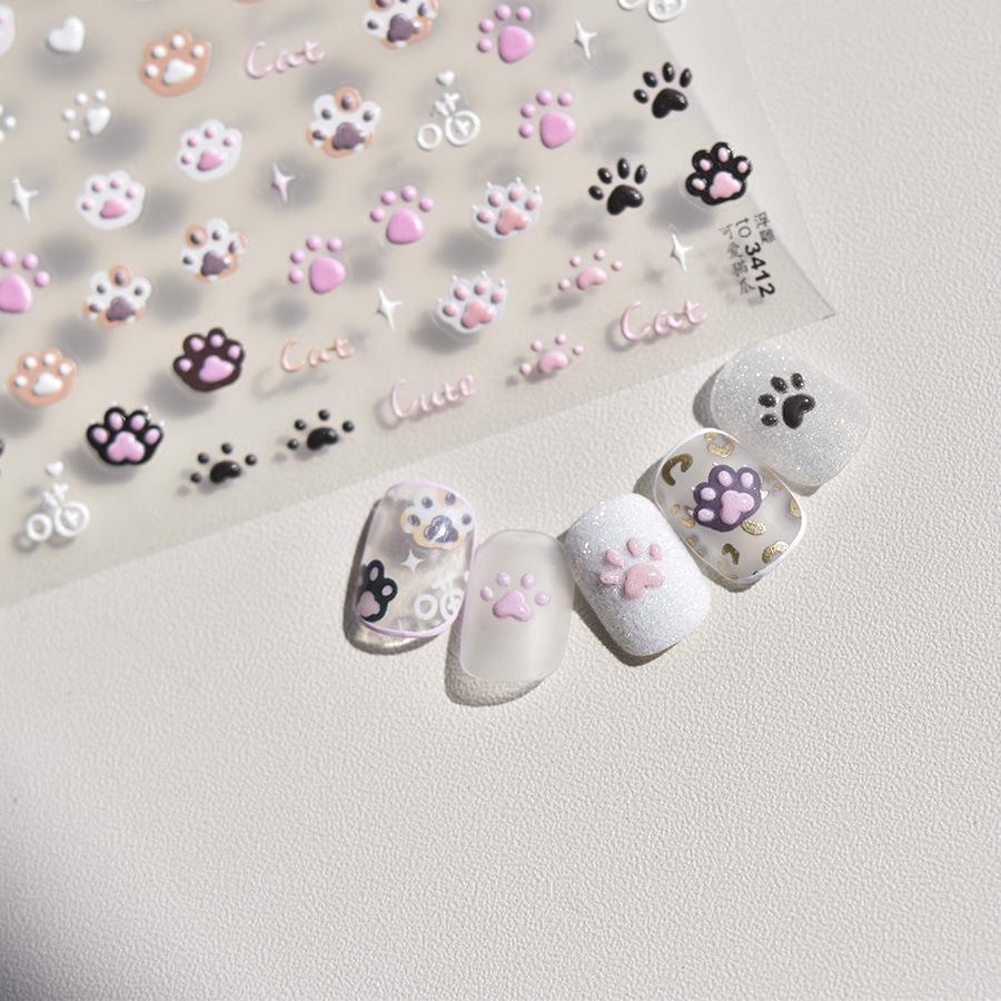 1pcs Cute Cat Claw 3D Jelly Relief Nail Stickers 3D Adhesive Stickers For Nails DIY Slider Nail Art Decorations
