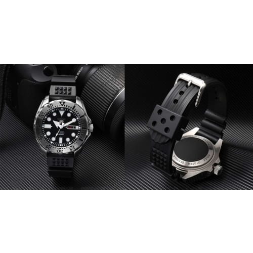 Compatible SEIKO Watch Strap, 22mm Band, Replacement Band, Silicone (Black)