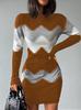 Damen Strick Bodycon Kleid Mittellang - Rundhalsausschnitt, Langarm, Herbst/Winter 2023 Kollektion