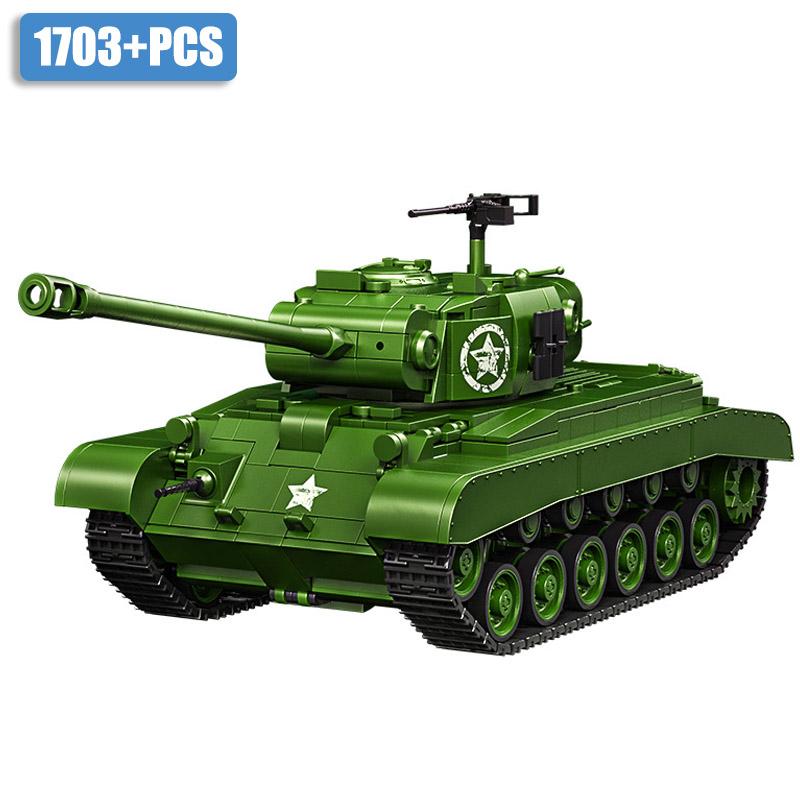 

Military WW2 M4 Sherman Medium Tank Building Blocks MOC World War 2 M26 Pershing Main Battle Tank Weapon Bricks Toys Boys Gifts