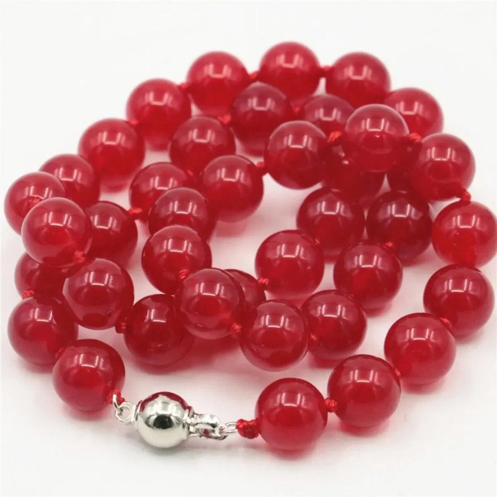 10 mm Runt Röd Jade Kalcedon Halsband Natursten Tillbehör Pärlor Halsband Kvinnor Flickor Presenter Handgjorda smycken Design Design