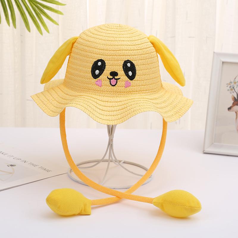 Influencer Style Moving Rabbit Ears Baby Sun Hat - Cute Airbag Cartoon Straw Hat for Summer Outings