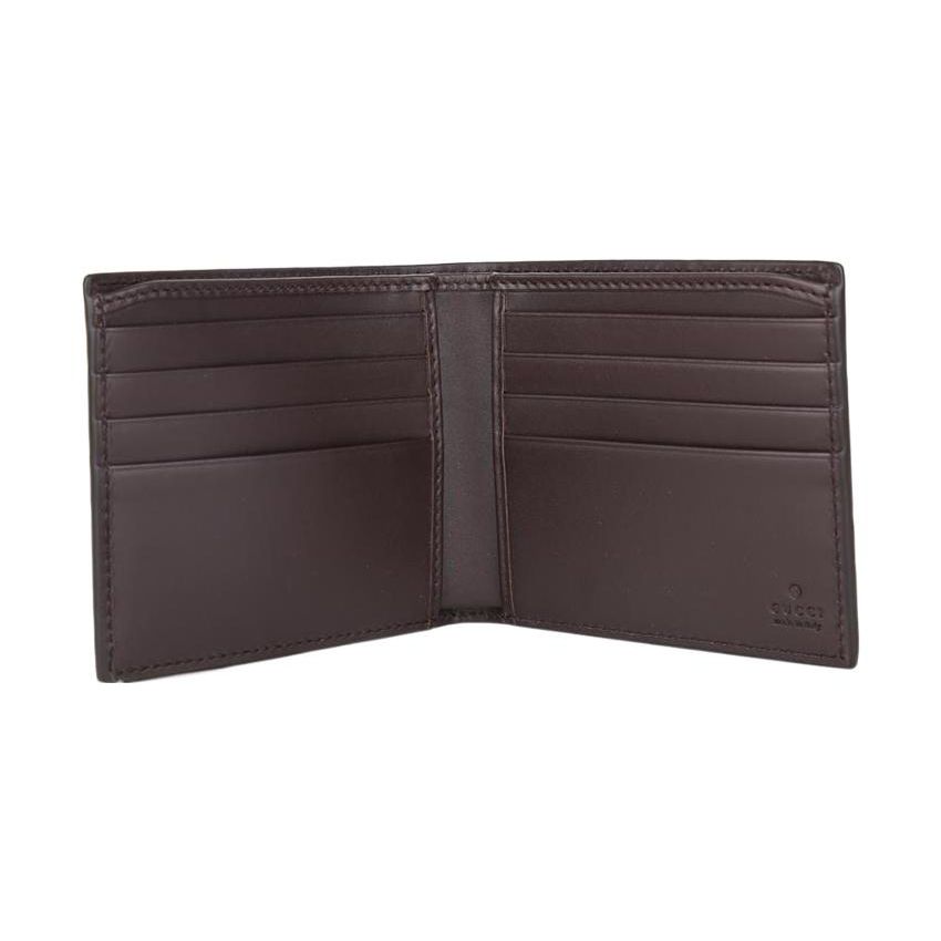 Gucci GG Embossed Bifold Wallet Dark Brown Leather Web Stripe Designer Card Holder 408827-CWCLN-2065