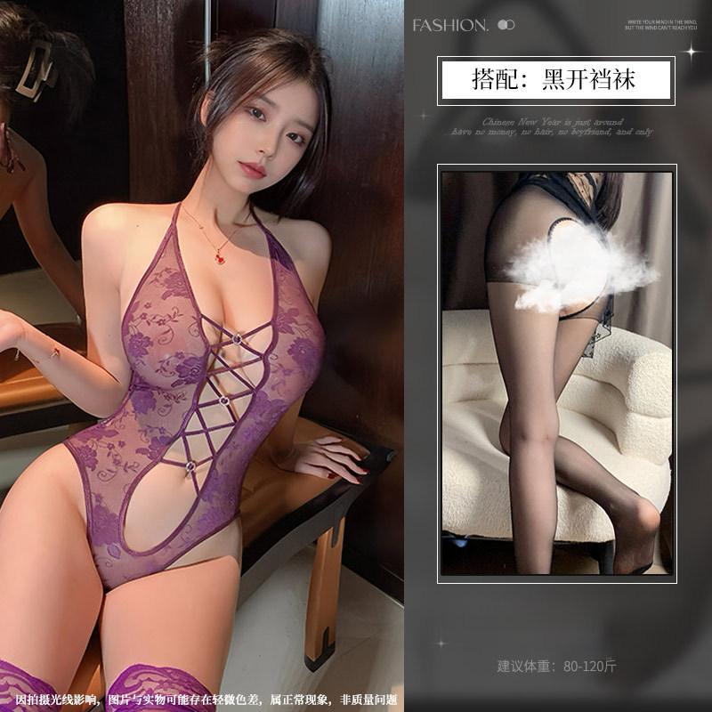 Neck onesie sexy free lace perspective waist tight lingerie women's temptation empty love