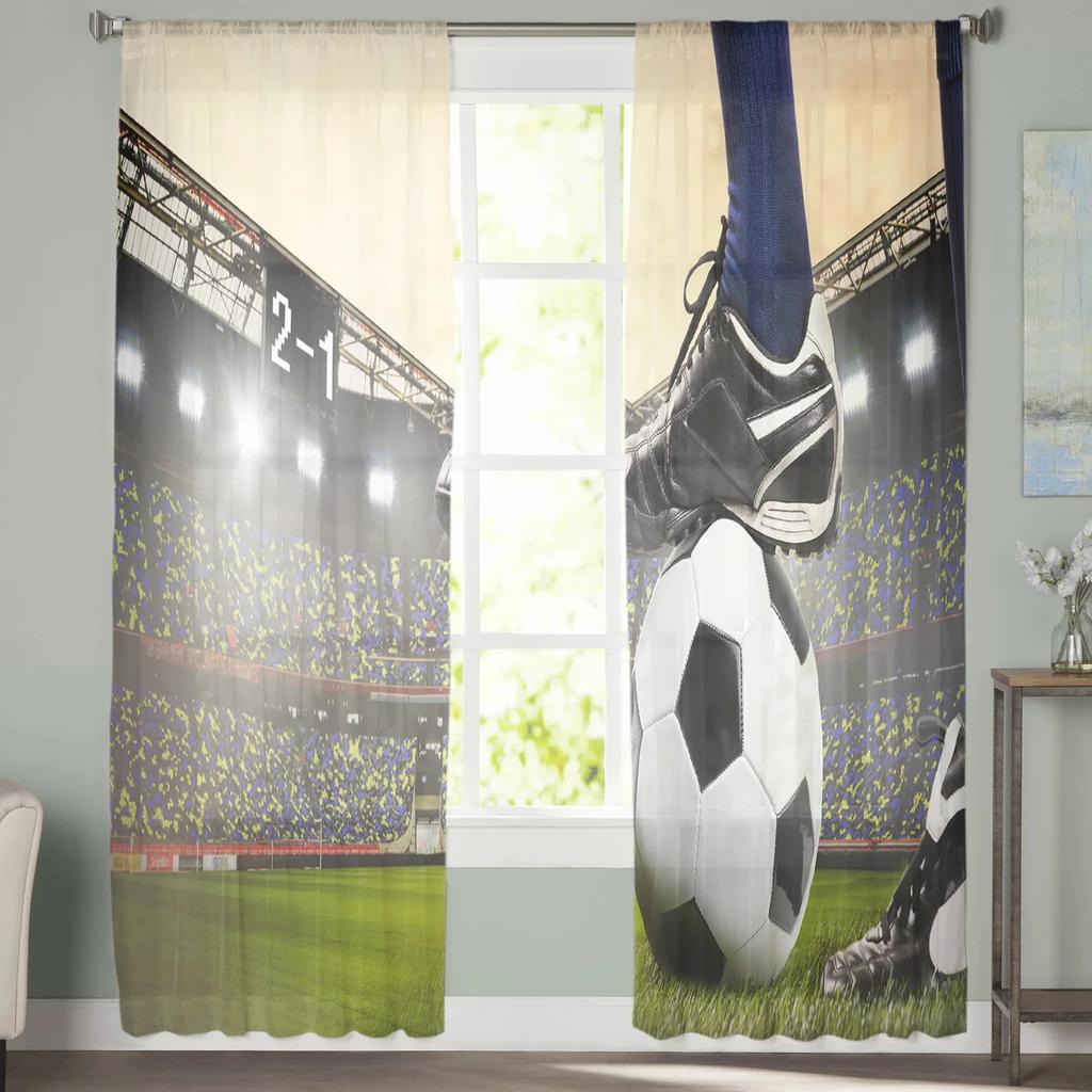 Sheer Gymnasium Soccer Court Balls Football Curtains Living Room Bedroom Decoration Window Voiles Morning Tulle Curtain Polyester Washable Ready