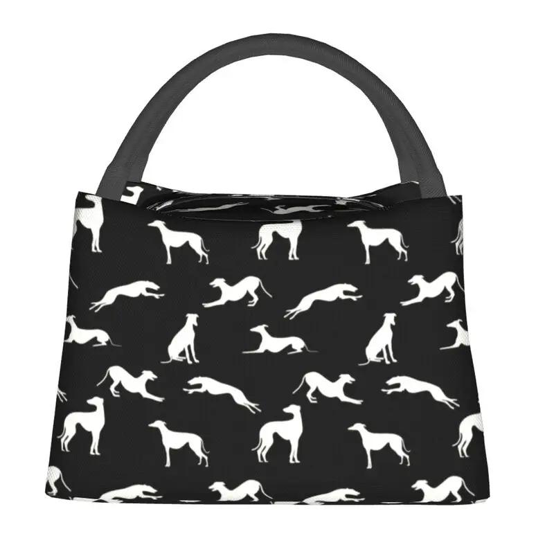 

Greyt Greyhound Silhouettes Изолированная сумка для обеда для женщин Whippet Sighthound Dog Cooler Термобокс для еды Работа и путешествия 28x17x16CM бежевый