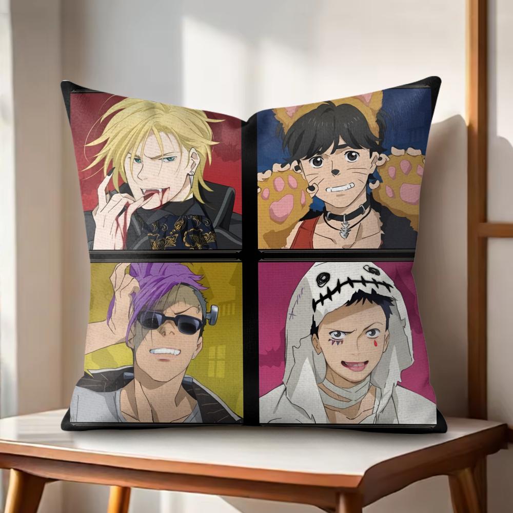 Hot Anime BBanana Fish Cushion Cover Natural Linen Organic Fabric DoubleSided Printing Couch Pillow Covers Home Decor