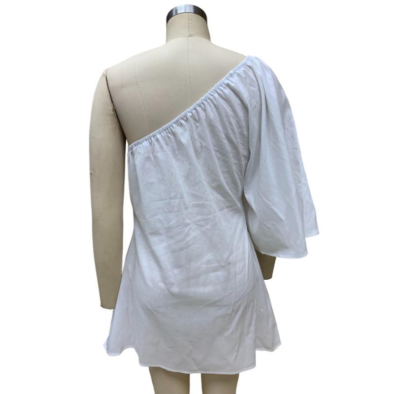 Summer Women's Dress Fashion Loose Thin Slant Shoulder Cotton Linen Dresses