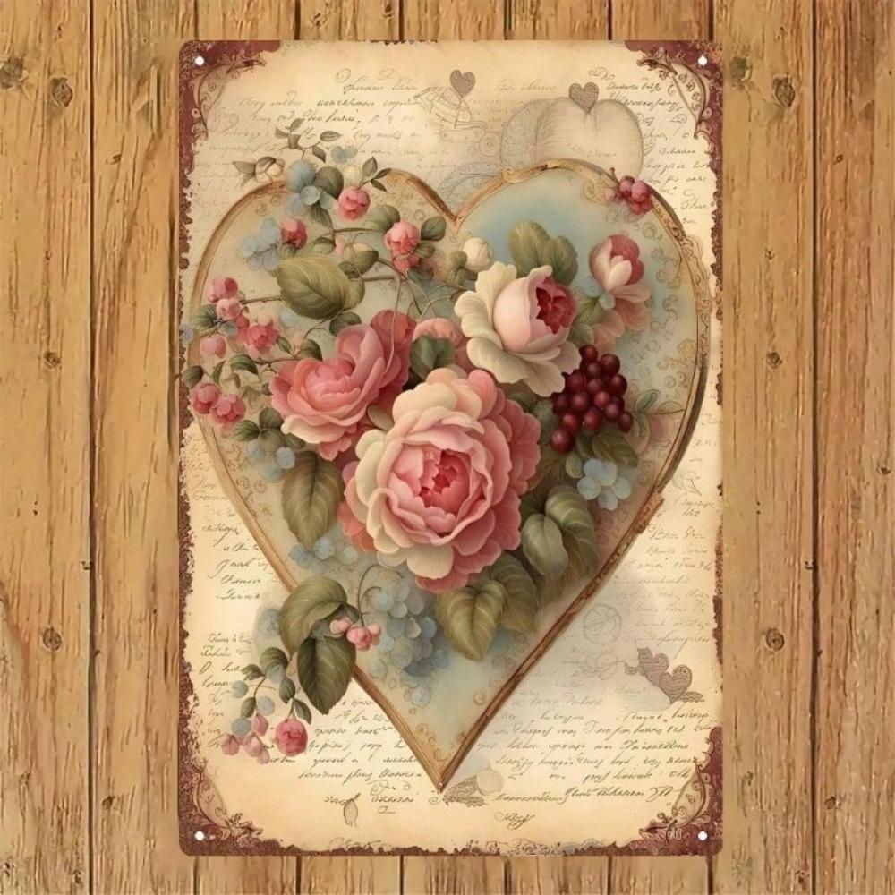 Metal Wall Art 8x12 Inch Vintage Flower Print Home Decor