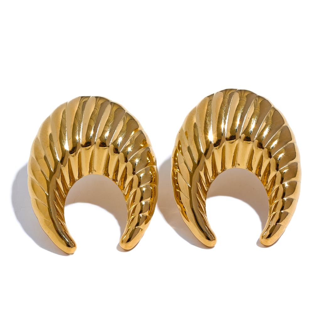 

Yhpup 316l Stainless Steel Moon Horn Hollow Texture Stud Earrings for Women Statement Daily Metal Waterproof Jewelry Bijoux Gift