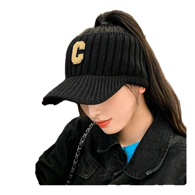 C letter empty top knitted cap women's autumn and winter outdoor running fashion versatile warm wool cold baseball cap