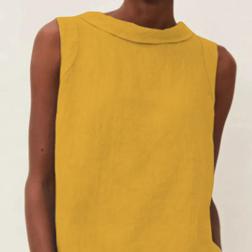 Spring Summer Cotton Linen Women's Top Sleeveless O-neck Casual Blouse Female Trendy Fashion Office Tops Ladies