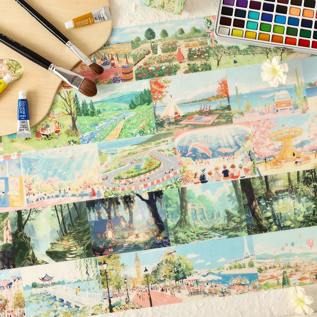 4 rolls/set Fun Landscape Series Ins Landscape Washi Tape Creative Handbook DIY Scrapbooking Material Aesthetic Masking Tape