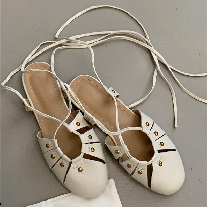 Fashion Bailamos Autumn Women Sandals Fashion Close Toe Lace Up Ladies Elegant Sandals Soft Flats Outdoor Dress Slingback Shoes