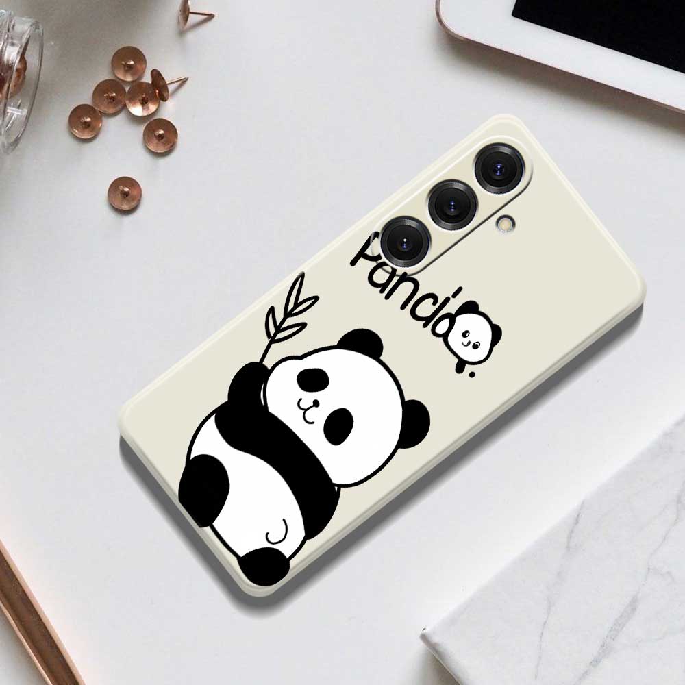For Samsung Galaxy S25 Case Panda Pattern Printing Straight Edge TPU Phone Back Cover