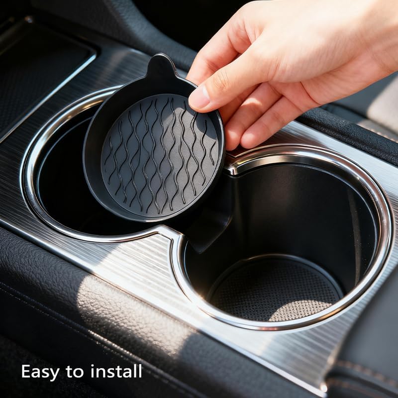 Car Cup Holder Coaster, Silicone Cars Coasters, Universal Non-Slip Car Interior Accessories 4 Pack Black (Black)