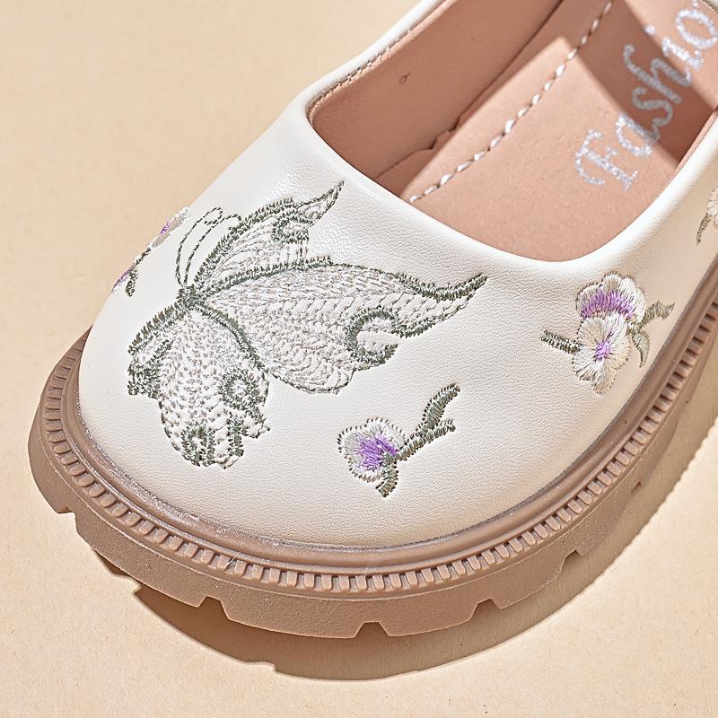 Bestickte Hanfu Leder-Ballerinas für Mädchen mit Klettverschluss für Herbst 2025 - Prinzessinnen-Stil für mittlere und große Kinder