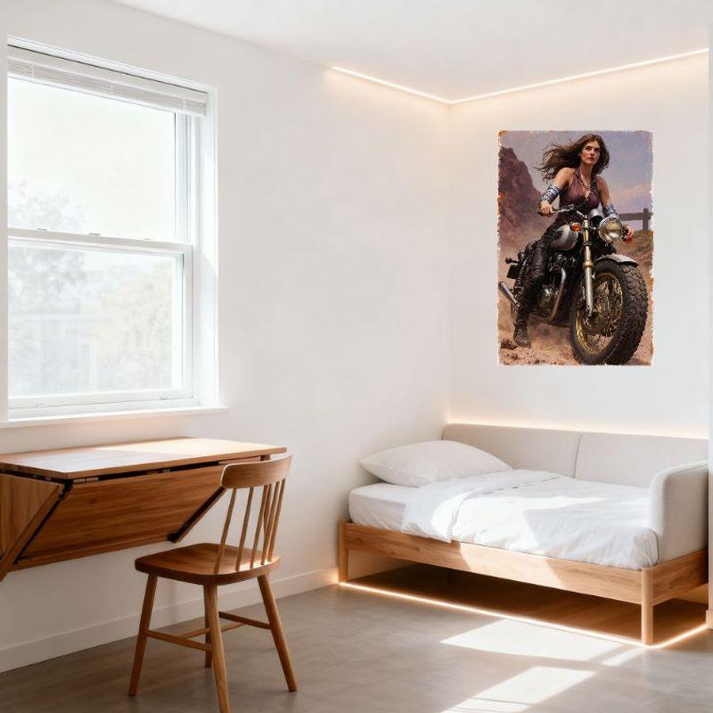 Sexy Woman Vintage Motorcycle Desert Adventure Tin Sign - Retro Metal Poster for Bar Home Cafe Wall Decor, 8x12 Inch