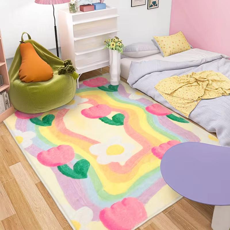 Fashion simple girl bedroom bedside carpet modern living room bedroom popular pattern carpet Checkerboard Large Area Carpets