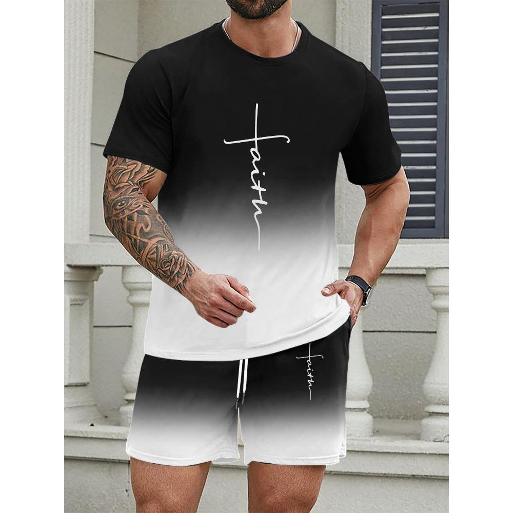 Vielseitiges Alltags-Outfit für Jungen: Rosa und Schwarz gestreiftes T-Shirt und Shorts, bequemes zweiteiliges Set zum Ausgehen