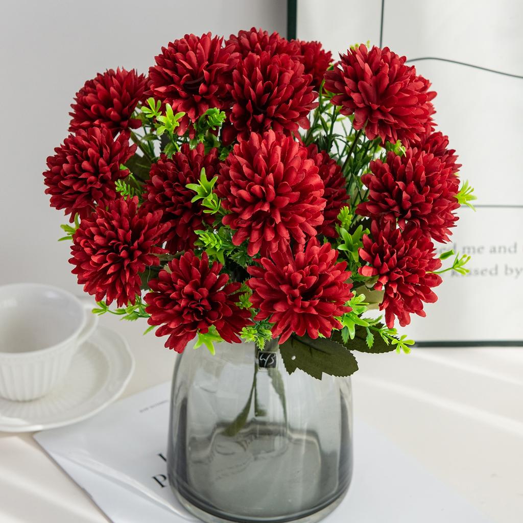 Artificial Flowers Silk Ball Chrysanthemum Home Room Table Wedding Bridal Bouquet Decor Valentine's Outdoor Garden Yard DIY Gift
