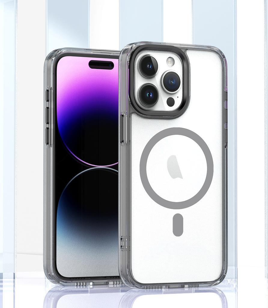 Applicable to iPhone16ProMax bright magnetic mobile phone case Apple 15plus high-transparency metal lens case