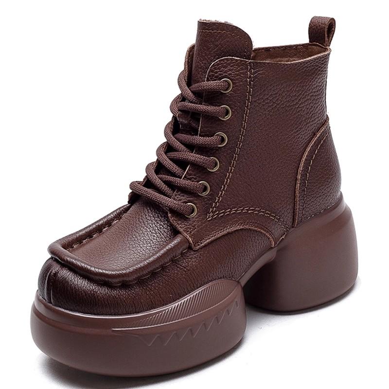 Fashion GKTINOO Women Motorcycle Boots Genuine Leather 2025 New Zip Thick Soled Women Shoes Sewing Handmade Retro Short Platform Boots