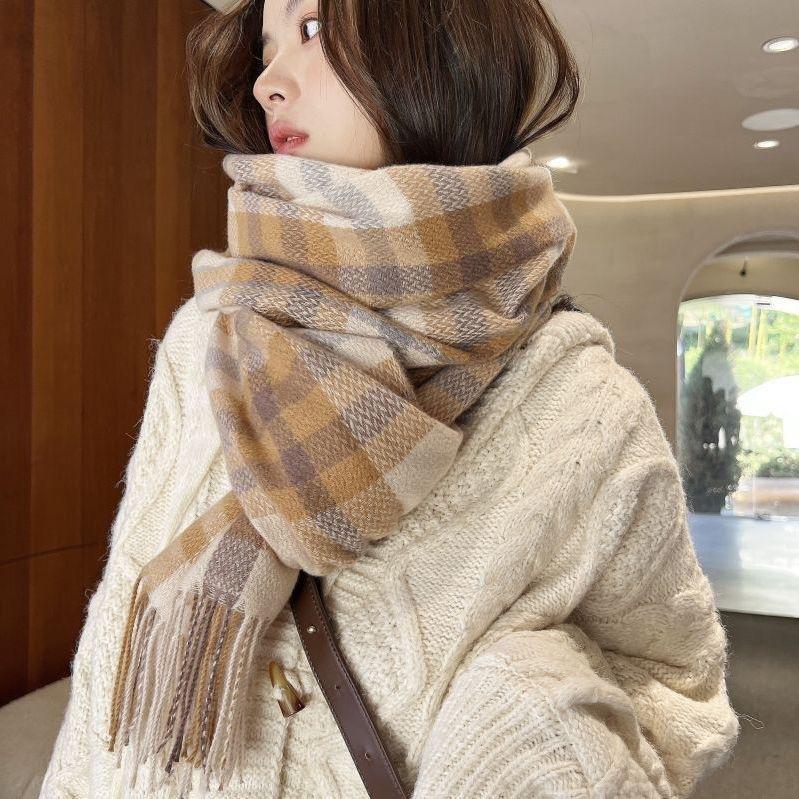 New Thickened Scarf Korean Sweet Warm Imitation Cashmere Scarf Plaid Shawl Student Scarf Women