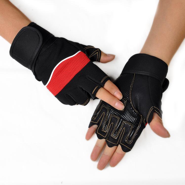 Man Half-finger Gloves Body Building Training Weight Lifting Gloves Workout Half Finger Fitness Exercise Gym Fitness GYM Gloves Mittens Red #1