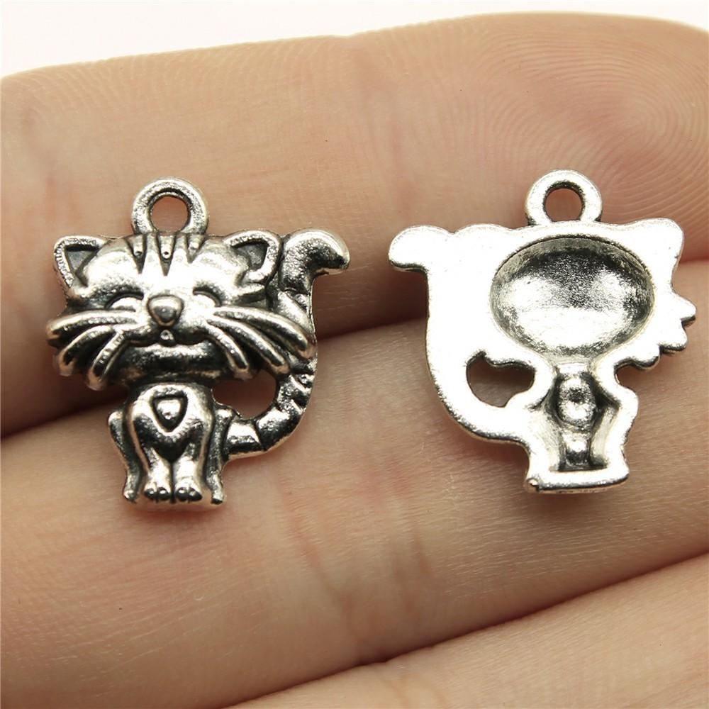 20pcs Charms Cat Tibetan Bronze Silver Color Pendants Antique Jewelry Making DIY Handmade Craft