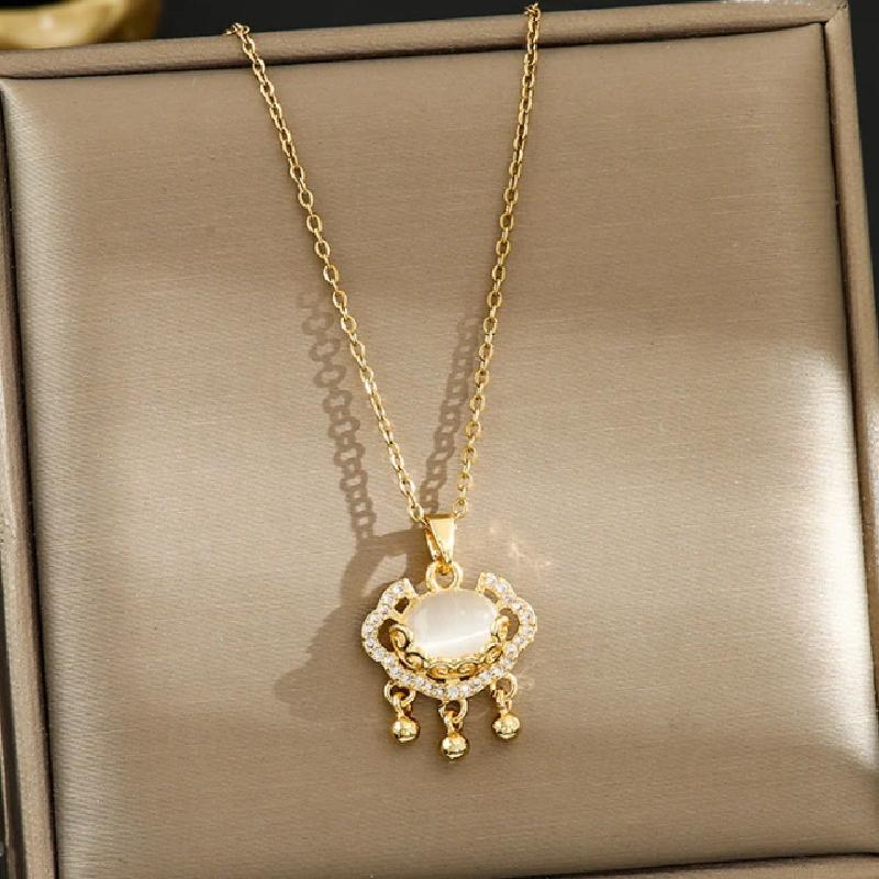 1 Pcs Light Luxury Cool Wind Changsheng Lock Series Gold Plated Copper Pendant With Stainless Steel Chain Combination Necklace