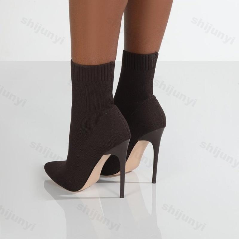 Autumn Luxury Women Socks Shoes Stretch Fabric Women Ankle Boots Pointed Toe High Heels Slip-On Sexy Sock Heeled Chelsea Boots