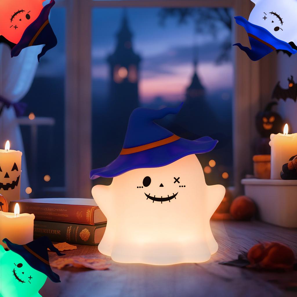 Halloween Festive Ghost Pat Light Safe Eco-Friendly PVC Pat-Activated Warm LED Battery Included Multi-Use for Bedroom Kids Room