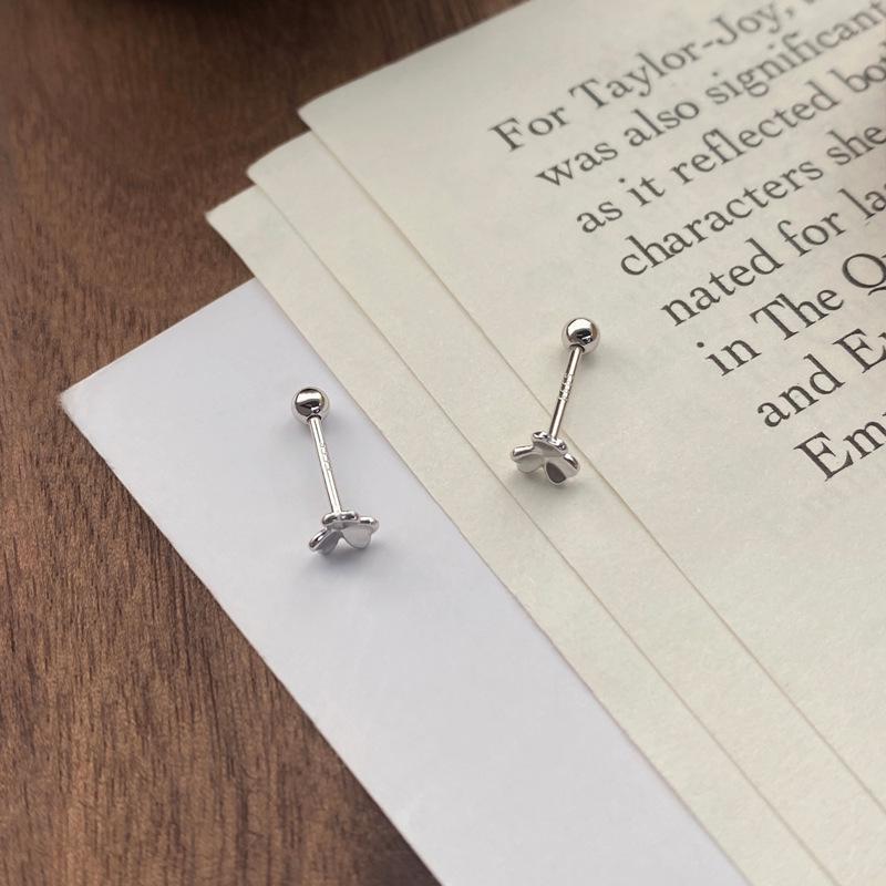 S999 Sterling Silver Three-Leaf Clover Screw Back Stud Earrings for Women - Sleep-Friendly, Easy Ear Care