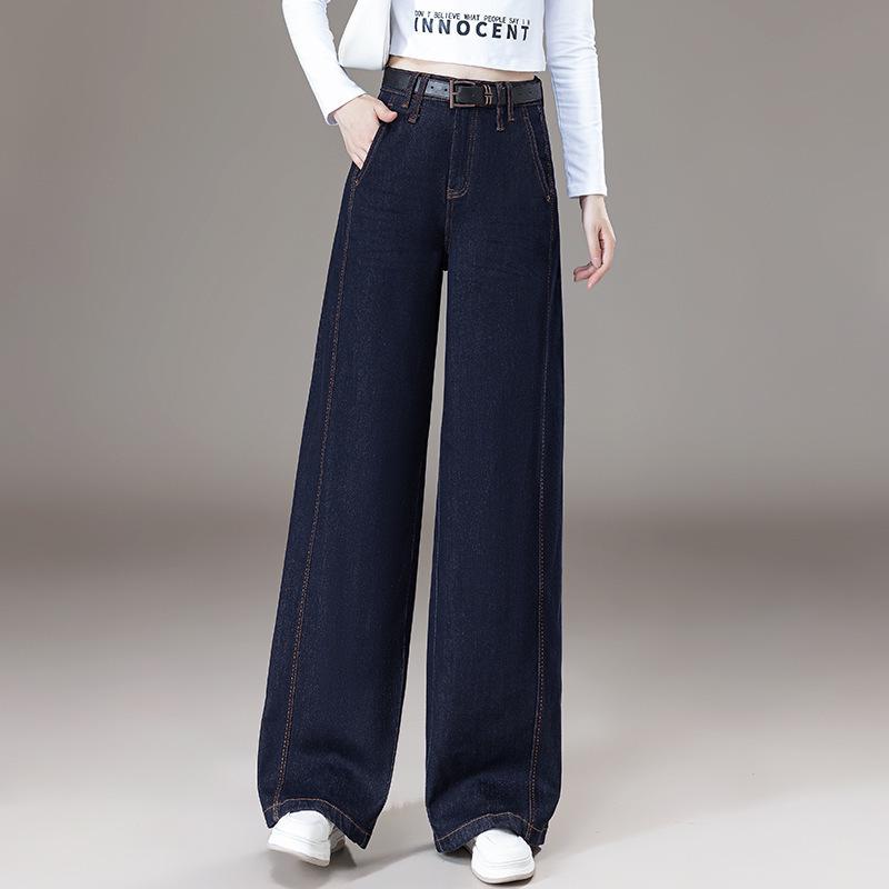 Brand Versatile Women s Autumn 2025 Retro Straight-Leg Jeans: Loose, Slimming, Wide Flare S синий