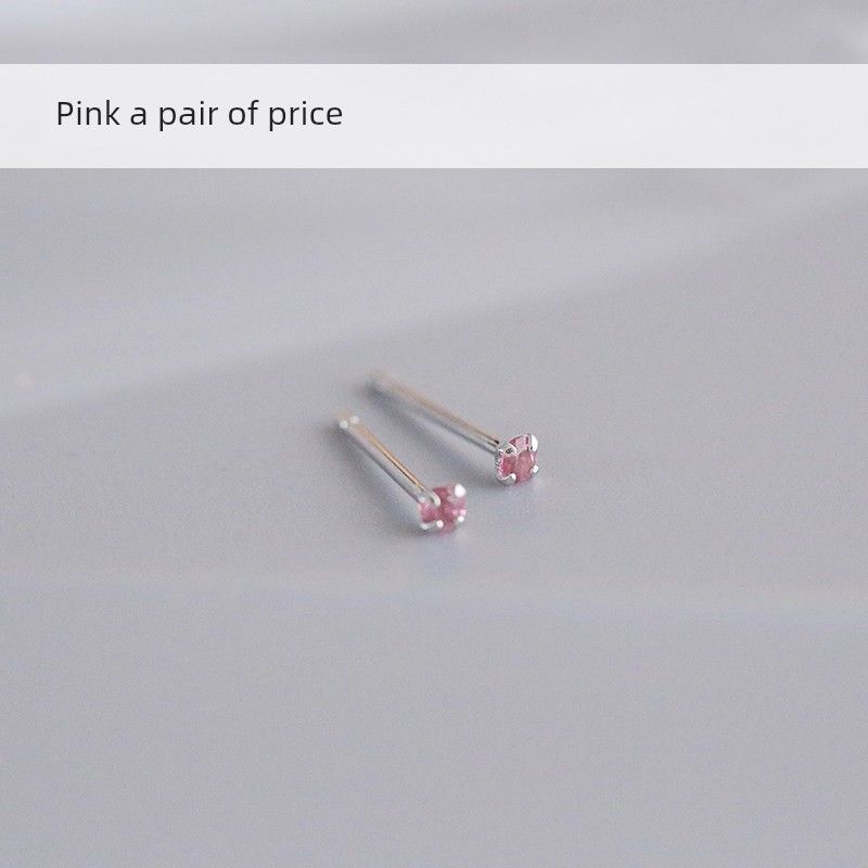 

Women s 925 Sterling Silver Rhinestone Simple Stud Earrings Pink