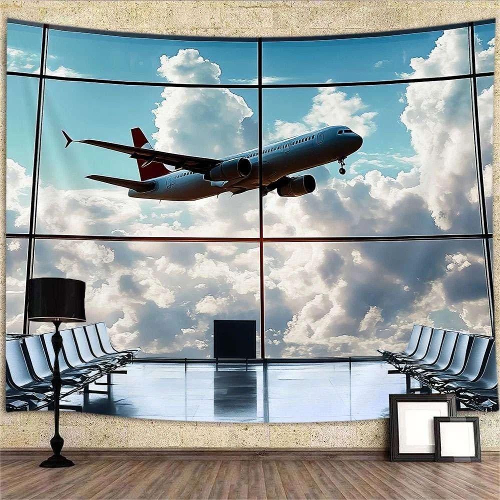 Tapestry wall art in the airport departure lounge 75x100