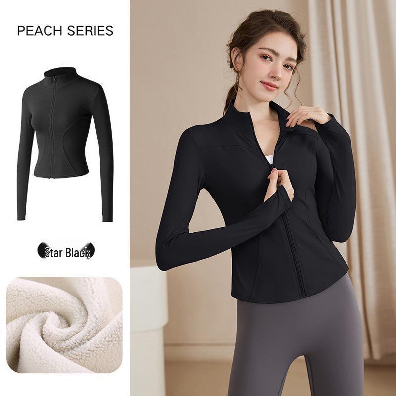 Women's Slimming Lambswool Jacket – Stand Collar, Velvet-Lined, Thick, Stretchy, Warm Yoga Top for Autumn & Winter