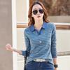 T-shirt da donna a maniche lunghe con colletto - Colore unico snellente, Strato base Primavera/Estate