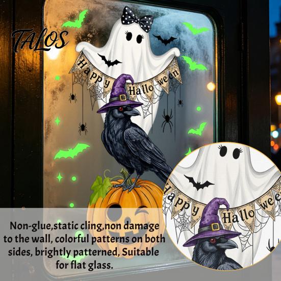Talos Halloween Glow-in-the-Dark Window Cling, Spooky Ghost Skeleton Glass Sticker, Waterproof Static Decal for Holiday Party