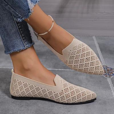 Mode Damen Flats Herbst Neu Spitzkopf Hohl Fliegende Mesh-Oberfläche Weiche Sohle Rutschfest Atmungsaktive Mesh-Schuhe