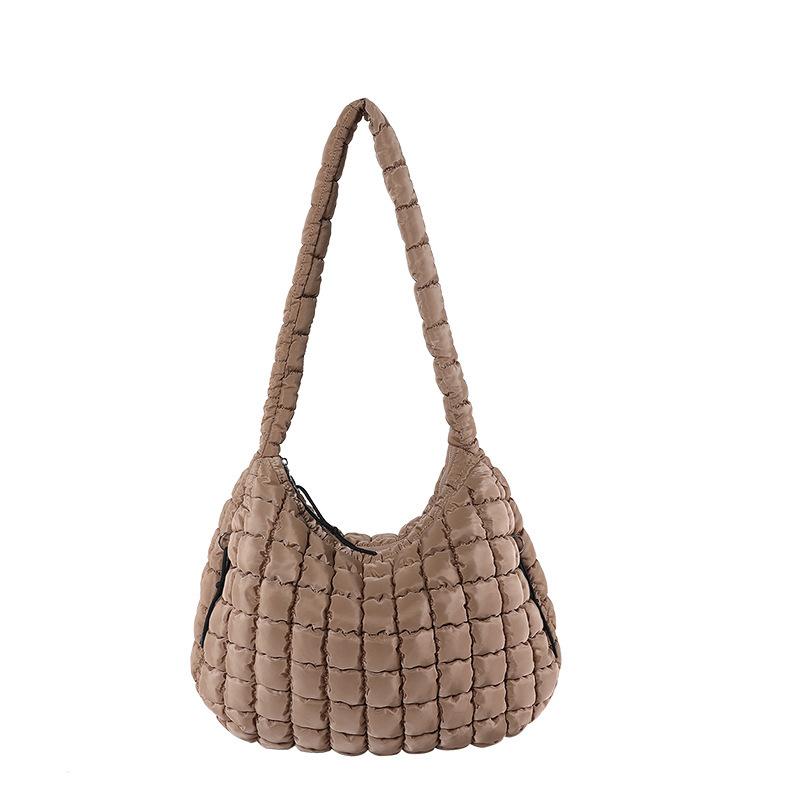 Checked Cloud Bag Fashionable Single Shoulder Portable Dumpling Bag Large Capacity Down Cotton Underarm Women's Bag