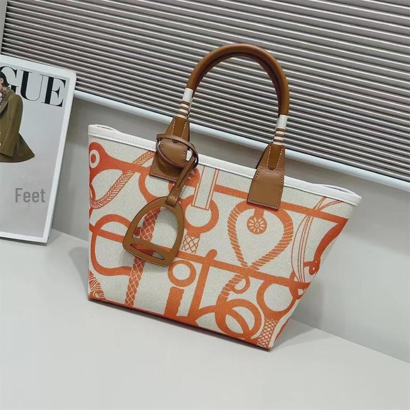 2024 High-End Women's Canvas & Leather Tote: Versatile, Large-Capacity, Handheld or Shoulder Bag
