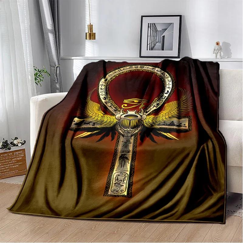 Egypt Blanket Cross Flannel Throw Blanket Soft Cover Lightweight Warm Blankets for Bed Sofa Couch King Queen Size for Teens Man
