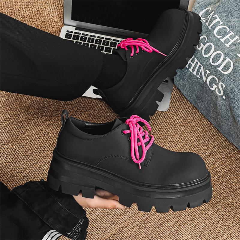 Big head shoes ins tide British style thick sole heightening Martin boots niche design high-end small leather shoes 6111-J