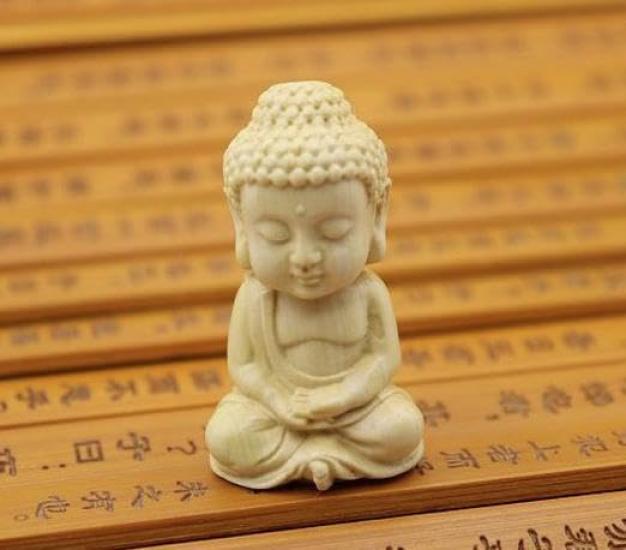 Compact wooden Buddha mini Tathagata set statue, Sanpobutsu,